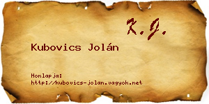 Kubovics Jolán névjegykártya